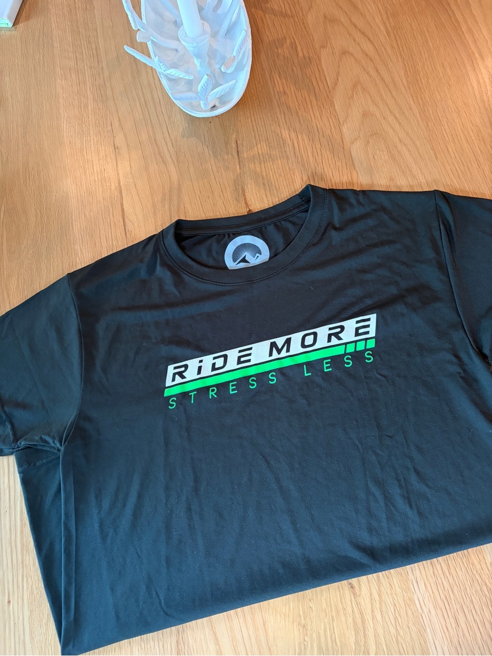 Ride More Stress Less Black Graphic Tee